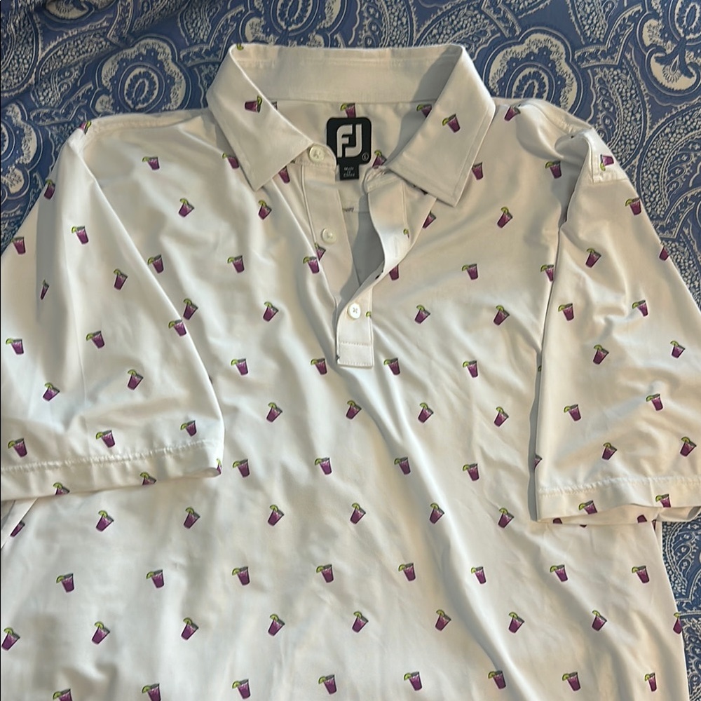 FootJoy Polo Shirt White and Purple Sporty Design